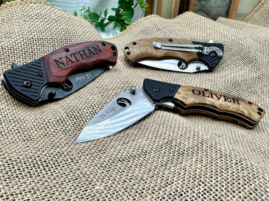 Personalized ENGRAVED POCKET KNIVES for Wedding Party Custom Groomsmen Gifts