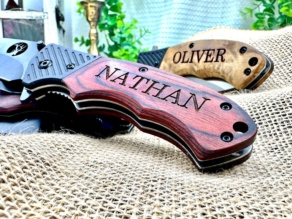 Personalized ENGRAVED POCKET KNIVES for Wedding Party Custom Groomsmen Gifts