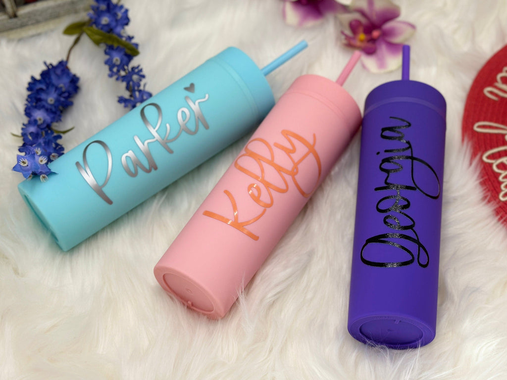 Personalized BRIDESMAID TUMBLERS with Lid and Matching Colored Straw for Bridesmaid Gifts