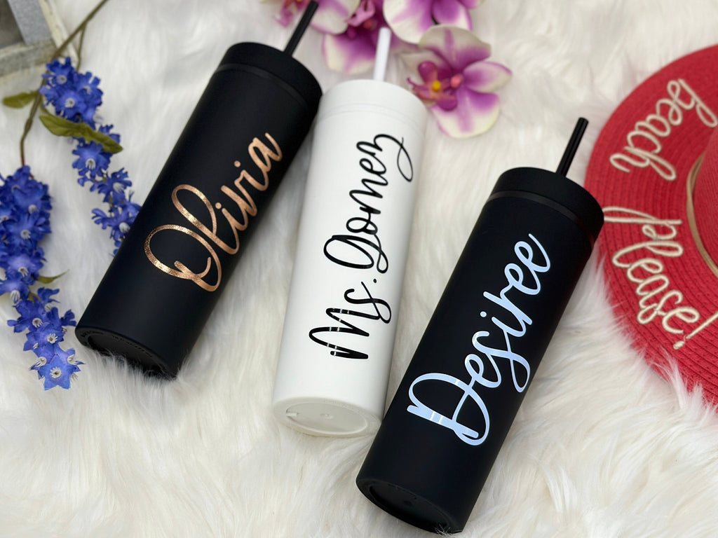 Personalized BRIDESMAID TUMBLERS with Lid and Matching Colored Straw for Bridesmaid Gifts