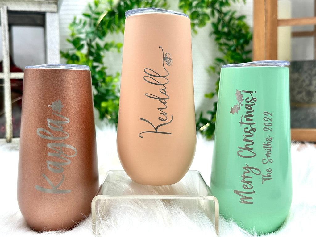 Christmas Gifts for Coworkers - Engraved Champagne Flutes, Office Party Gifts for Women, Gifts for Mom, Champagne Tumbler Gift for Her