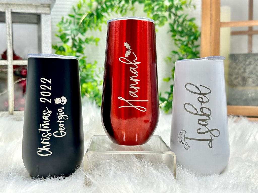 Christmas Gifts for Coworkers - Engraved Champagne Flutes, Office Party Gifts for Women, Gifts for Mom, Champagne Tumbler Gift for Her