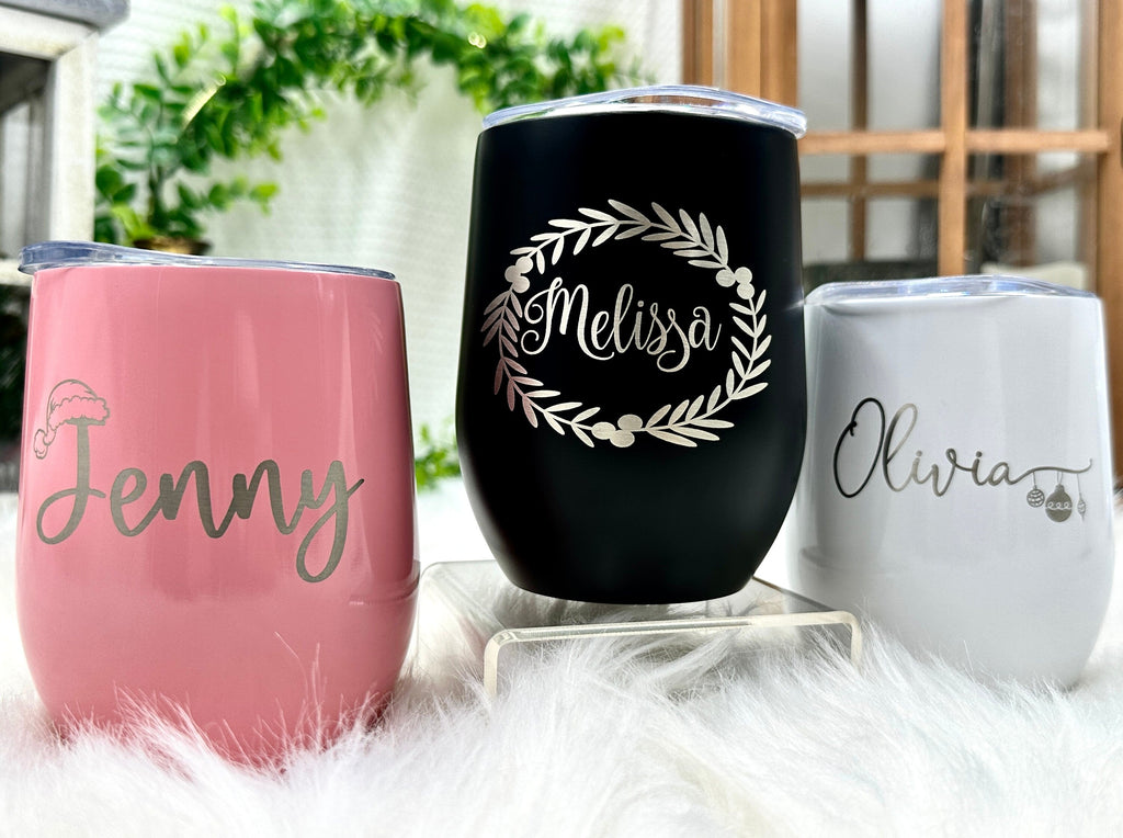 Christmas Gifts for Mom - Engraved Wine Tumblers Wine Glasses Gifts for Women Personalized Gift for Family Christmas Party Office Party Gift