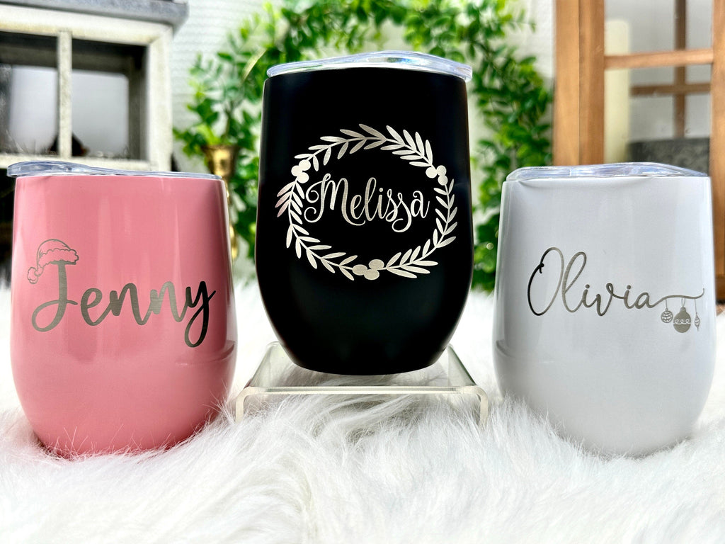 Christmas Gifts for Mom - Engraved Wine Tumblers Wine Glasses Gifts for Women Personalized Gift for Family Christmas Party Office Party Gift