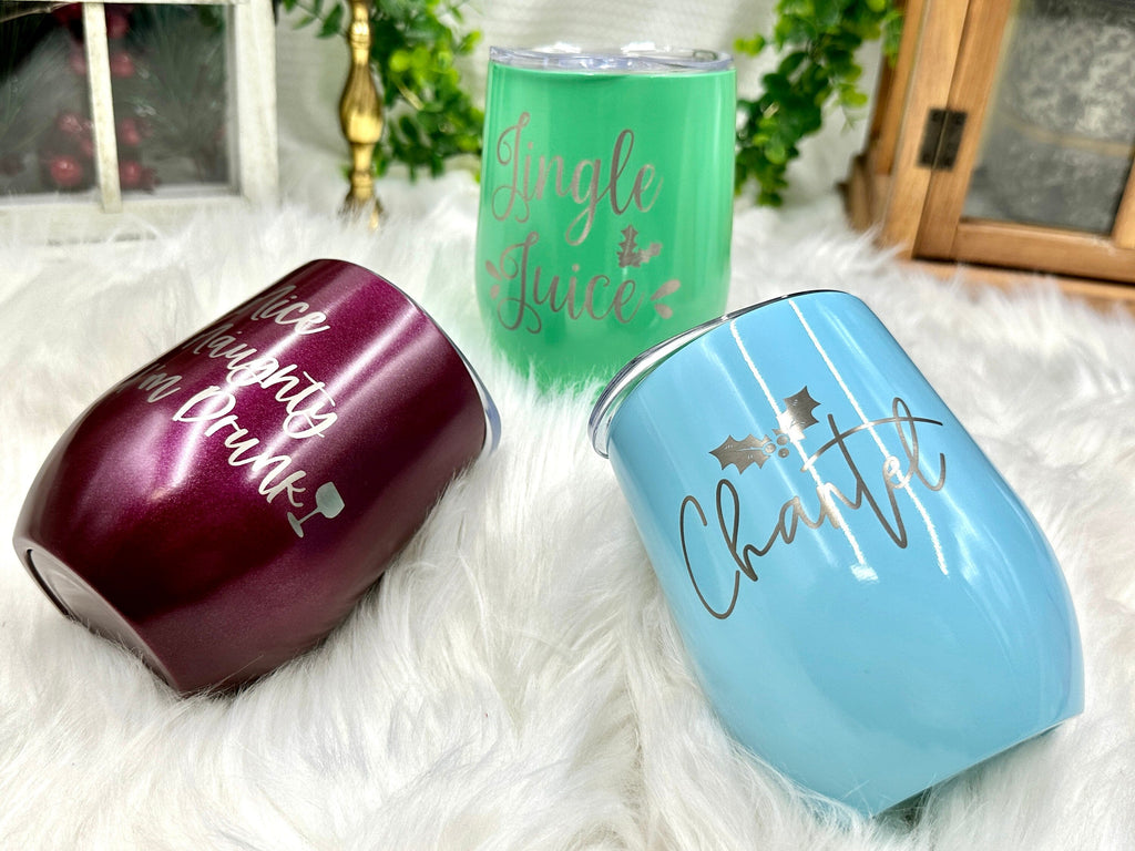 Christmas Gifts for Mom - Engraved Wine Tumblers Wine Glasses Gifts for Women Personalized Gift for Family Christmas Party Office Party Gift