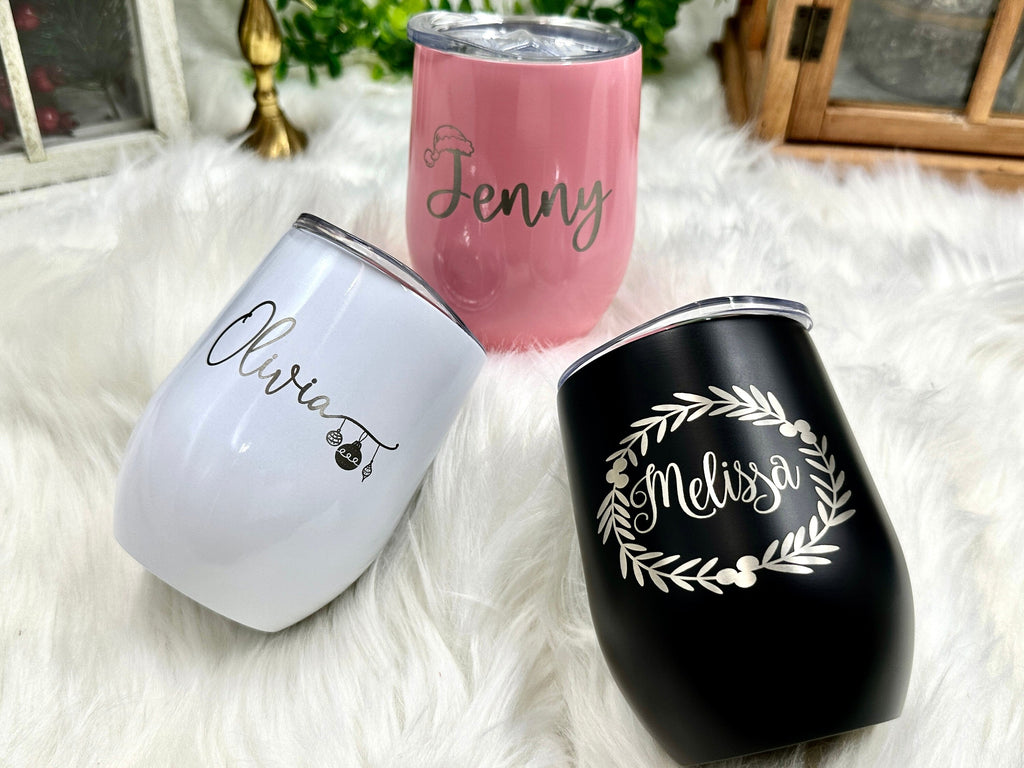 Christmas Gifts for Mom - Engraved Wine Tumblers Wine Glasses Gifts for Women Personalized Gift for Family Christmas Party Office Party Gift