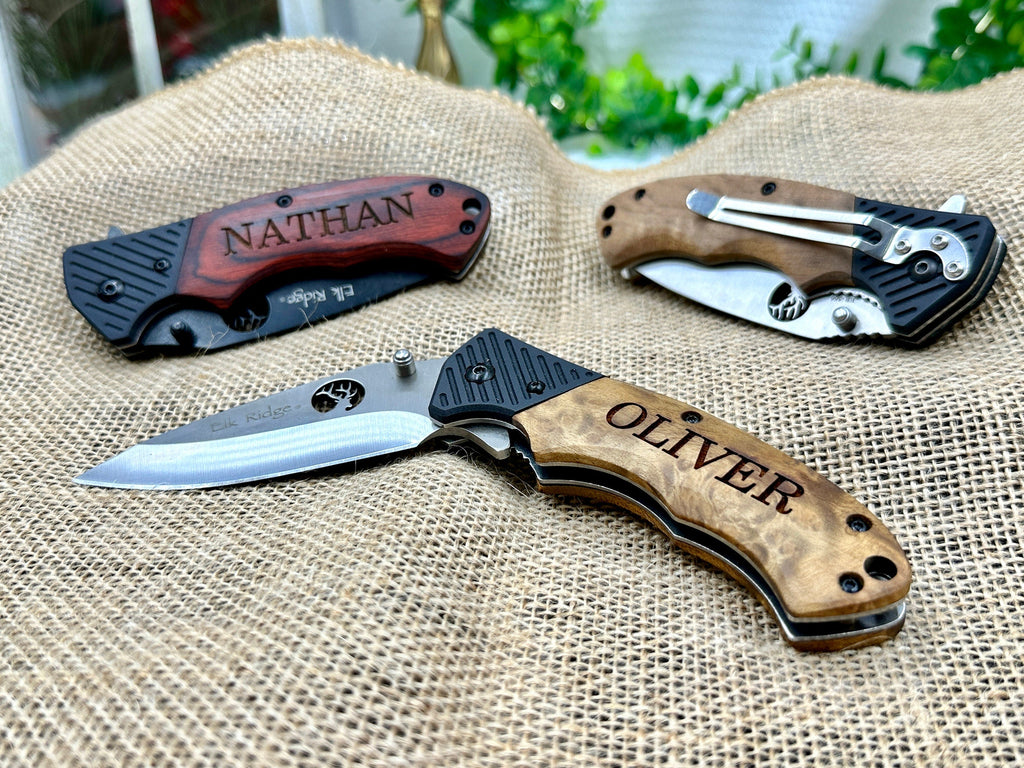 Personalized ENGRAVED POCKET KNIVES for Wedding Party Custom Groomsmen Gifts