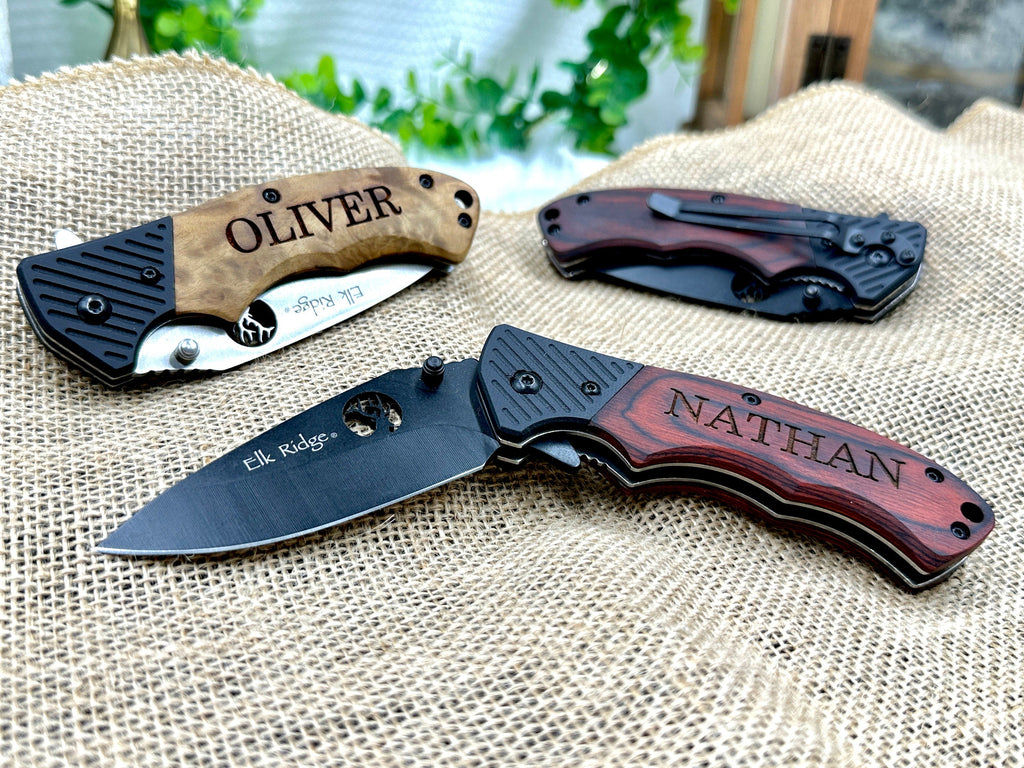 Personalized ENGRAVED POCKET KNIVES for Wedding Party Custom Groomsmen Gifts