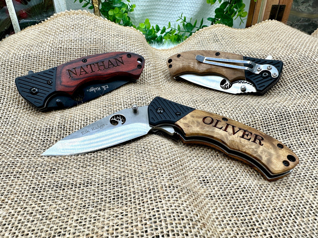 Personalized ENGRAVED POCKET KNIVES for Wedding Party Custom Groomsmen Gifts