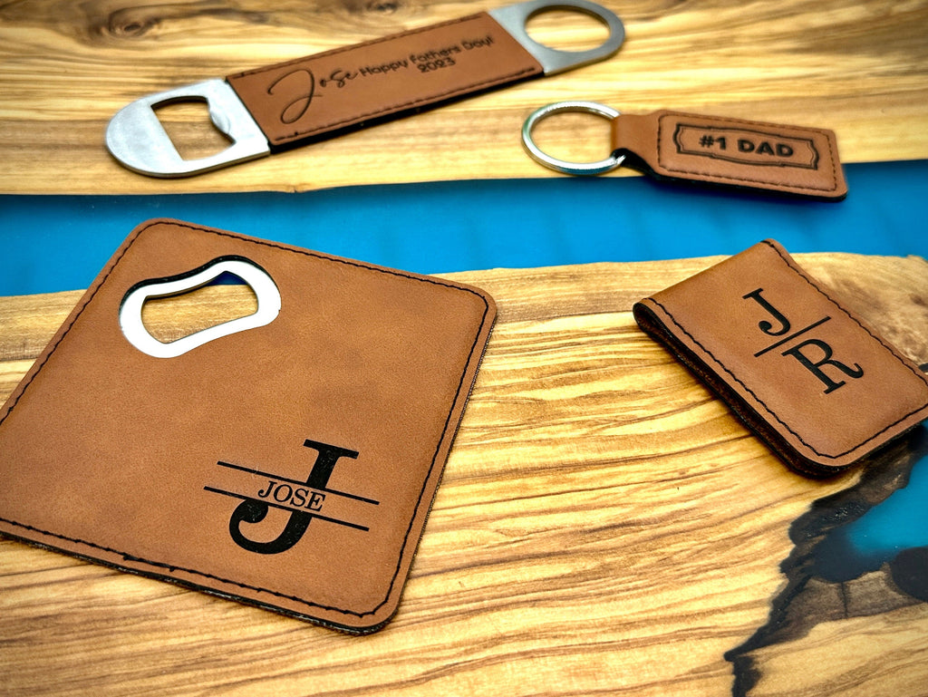 PERSONALIZED Gift for Dad -- Engraved Birthday Gift for Bonus Dad with Coaster, Bottle Opener, Money Clip, Keychain - Gift for Step Dad