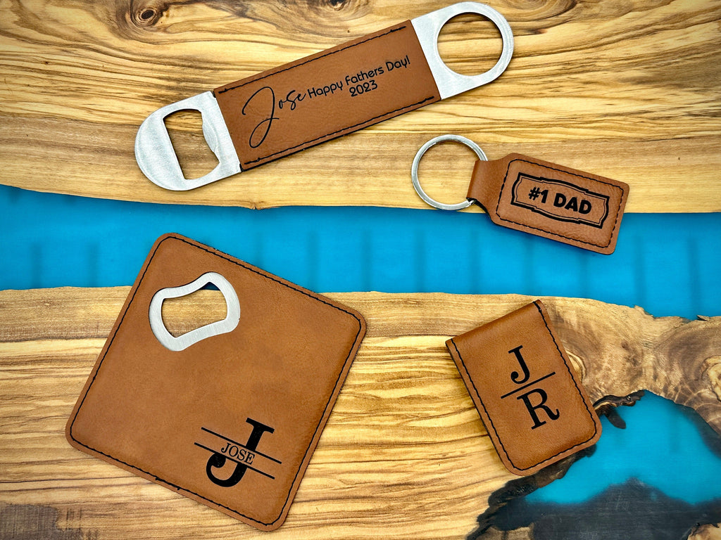 PERSONALIZED Gift for Dad -- Engraved Birthday Gift for Bonus Dad with Coaster, Bottle Opener, Money Clip, Keychain - Gift for Step Dad