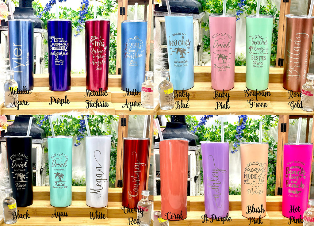 Engraved Family Trip Skinny Tumblers for Kids and Parents Vacation Getaway